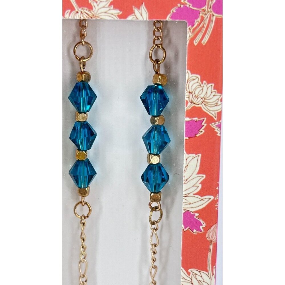 Isaac Mizrahi Eyeglass Chain - Aquamarine Geometric Jewel Tone / Gold